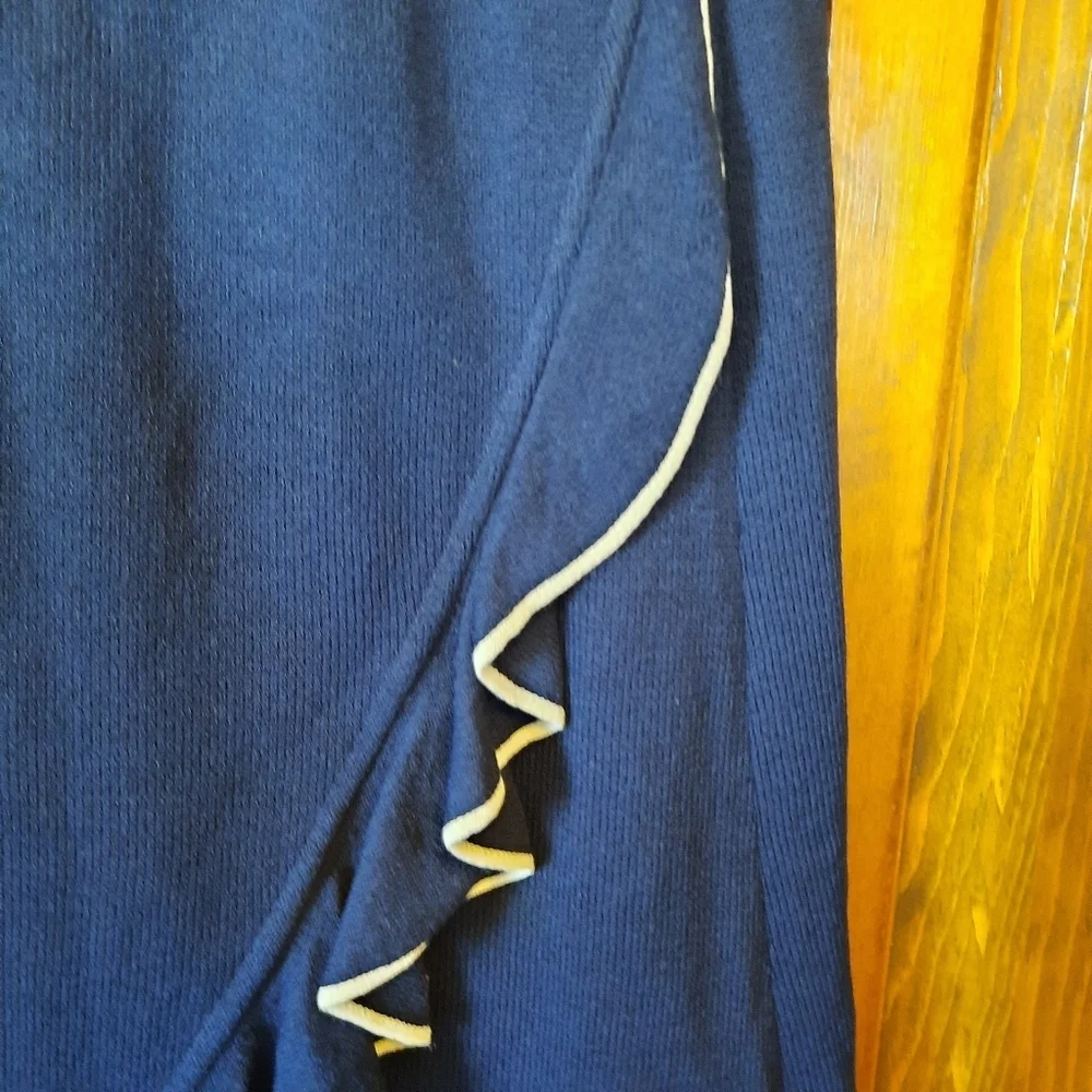 Vintage St. John Collection Navy Blue Pencil Skirt W/ White Ruffle Trim Size 6